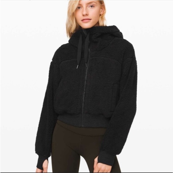 Lululemon Short Sweet Sherpa Jacket Fleece Reversible Heathered Core Black Teddy